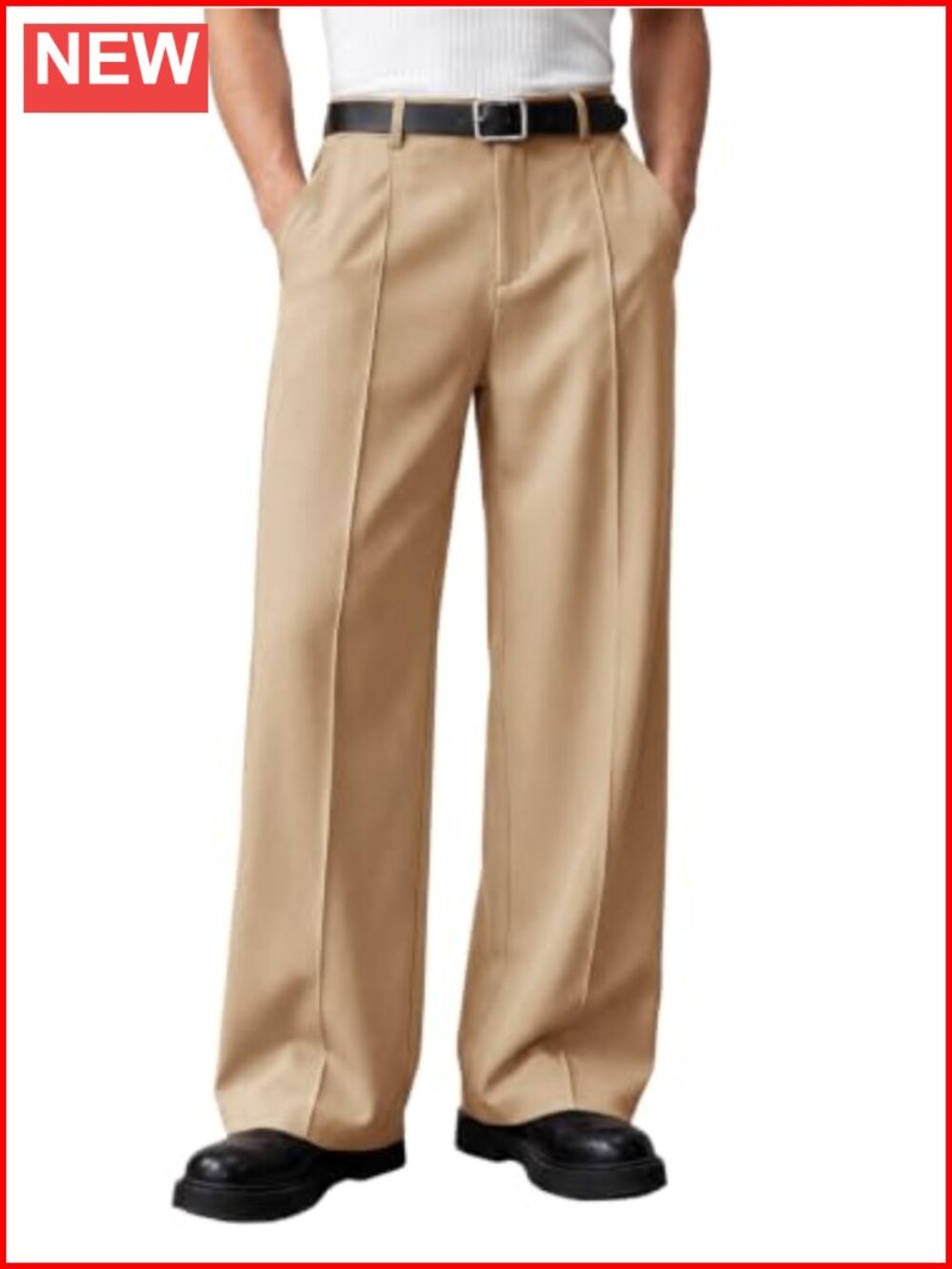 Men's Lightweight Stretch Pleated Wide Leg Dress Pants Loose Fit Trousers